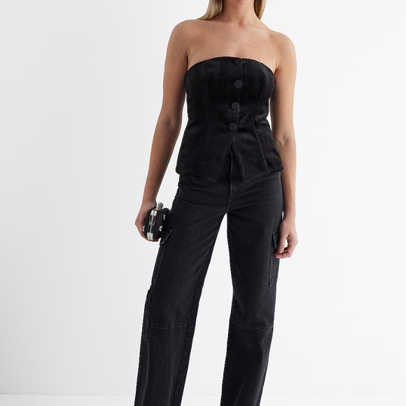 Brand new Express Velvet Strapless Button Front Split Hem Corset Tube Top - Picture 2 of 10